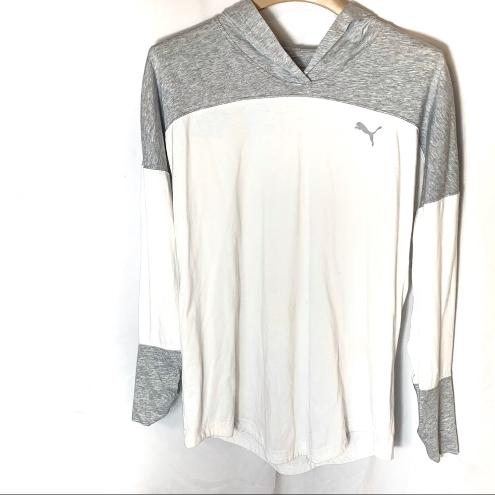 Puma Essentials grey and white lightweight hoodie Large